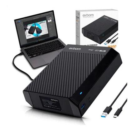 Imagem de HD Externo Portátil 3TB 3.5" USB 3.1 e USB-C Exbom Alta Velocidade e Grande Armazenamento