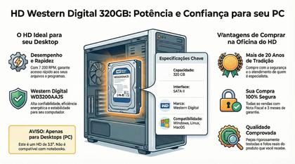 Imagem de Hd Western Digital Blue 320gb Sata 3.5 Modelo Wd3200aajs