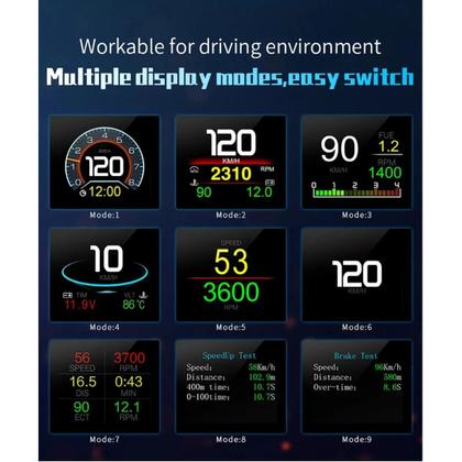 Imagem de Head Up Display OBD2 P10 Pro - Computador de Bordo Digital para Carro