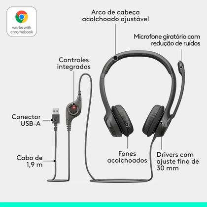 Imagem de Headset com fio USB Logitech H390 com Almofadas, Controles de Áudio Integrado e Microfone com Redução de Ruído - 981-000014
