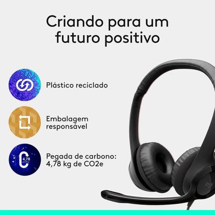 Imagem de Headset com fio USB Logitech H390 com Almofadas, Controles de Áudio Integrado e Microfone com Redução de Ruído - 981-000014