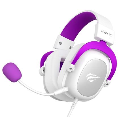 Imagem de Headset Gamer Havit H2002D, Drivers 53mm, P3, XBOX ONE e PS4, Branco e Roxo - HV-H2002WP