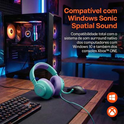 Imagem de Headset Gamer JBL Quantum 100 M2 Ciano com Fio P2, Som QuantumSound e Microfone Removível