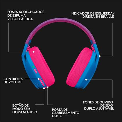 Imagem de Headset Gamer Sem Fio Logitech G435, Lightspeed e Bluetooth, Dolby Atmos, USB, Drivers 40mm, Azul