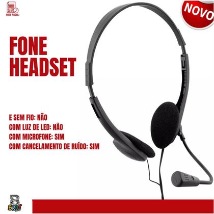 Imagem de Headset Headphone Fone Microfone Simples Bom Barato P/ Trabalhar em Casa Escrótorio Home Office Call Center P2