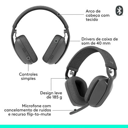 Imagem de Headset Sem Fio Logitech Zone Vibe 100, Drivers 40 mm, USB, Bluetooth, PC, Mobile, Grafite - 981-001214