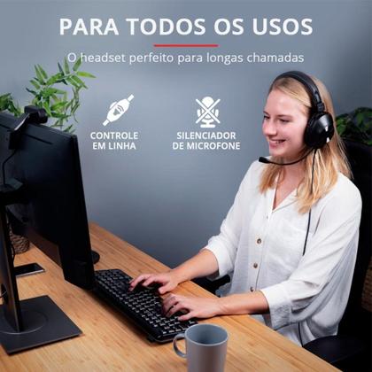 Imagem de Headset Trust Over-Ear, Conexão USB, Driver 40mm, Cabo de 2m com Controle de Volume, Preto - 24132