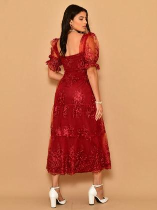 Imagem de Helena Vestido midi festa tule bordado manga curto 0115