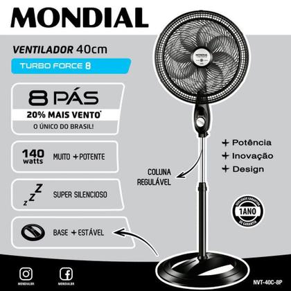 Imagem de Hélice Ventilador Mondial 40cm 8 Pas Nvt40 Cinza Original