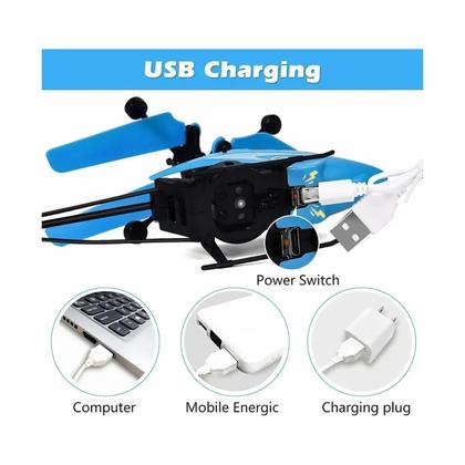 Imagem de Helicóptero De Brinquedo Com Sensor Mini Drone Recarregável Azul Vermelho Amarelo Preto