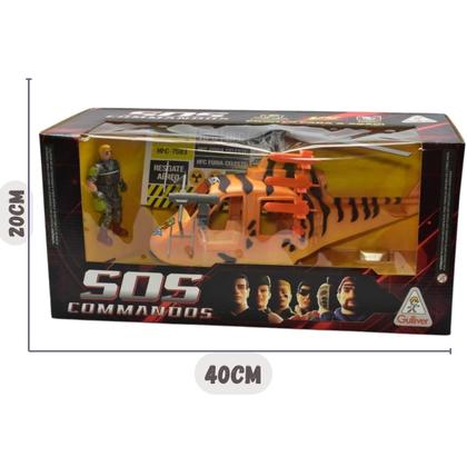 Imagem de Helicóptero Laranja Commandos com 1 Figura  Gulliver