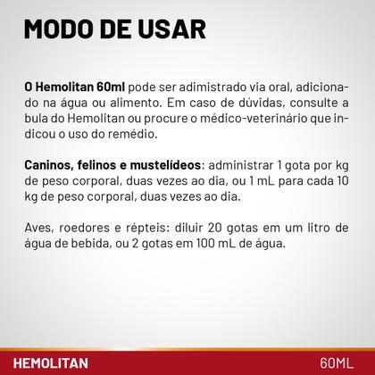 Imagem de Hemolitan Suplemento Vitamínico Pet P/ Todos Animais 60 Ml