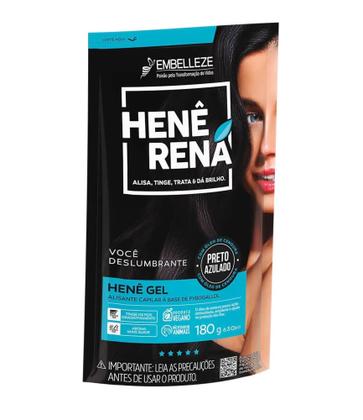 Imagem de Hene em Gel Rená Preto Azulado (Preto Forte) 03x180gr Alisa, tinge e Da Brilho Embelleze