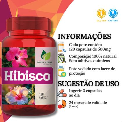 Imagem de Hibisco 100% Natural Puro 120 Cáps 500mg - Fonte Verde