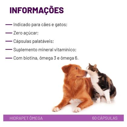 Imagem de Hidrapet Ômega Agener 60 Cápsulas Cães Gatos  Pele e Pelagem Saudável Zero Açúcar