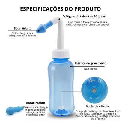 Imagem de Higienizador Lavagem Nasal Ducha Garrafa 300 Ml E 2 Bicos