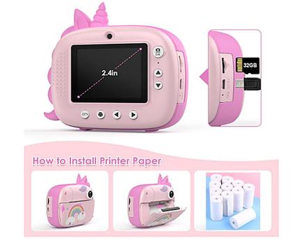 Imagem de HiMont Câmera infantil com impressão instantânea, câmera digital de selfie 32GB 10 Bobinas Filme