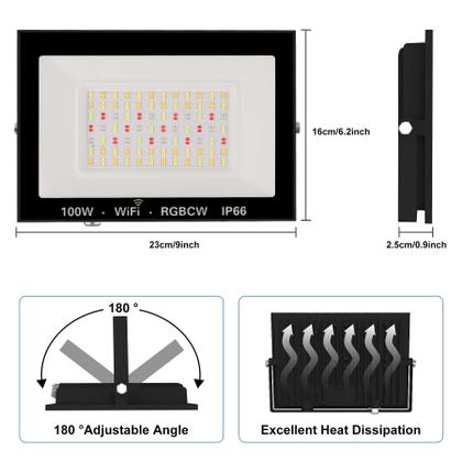 Imagem de Holofote LED CREPOW RGB 100W Bluetooth IP66, pacote com 4