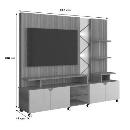 Imagem de Home Belfast Frisado Painel P/ TVs Até 55'' c/ 4 Portas e Prateleiras p/ Decoração - Jequitiba/Off White Perolizado