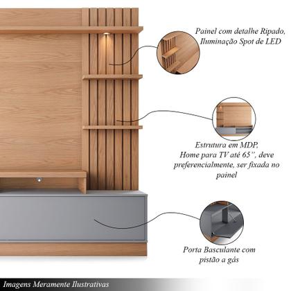 Imagem de Home Estante Para TV 65 Pillar Detalhe Ripado e Nichos com Led Freijó/Cinza Fosco G73 - Gran Belo