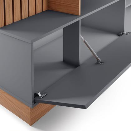 Imagem de Home Estante Para TV 65 Pillar Detalhe Ripado e Nichos com Led Freijó/Cinza Fosco G73 - Gran Belo