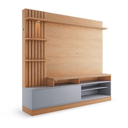 Imagem de Home Estante Para TV 65 Pillar Detalhe Ripado e Nichos com Led Freijó/Cinza Fosco G73 - Gran Belo