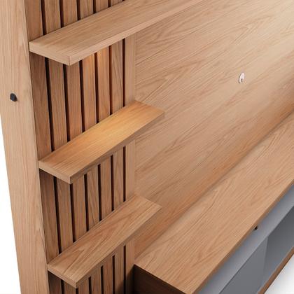 Imagem de Home Estante Para TV 65 Pillar Detalhe Ripado e Nichos com Led Freijó/Cinza Fosco G73 - Gran Belo