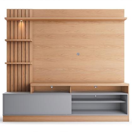 Imagem de Home Estante Para TV 65 Pillar Detalhe Ripado e Nichos com Led Freijó/Cinza Fosco G73 - Gran Belo