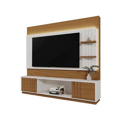 Imagem de Home Guaíba 2,00m TVs 65'' Painel Ripado Led e Nichos - Perola Metalizado/Amendoa