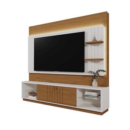 Imagem de Home Guaíba 2,00m TVs 65'' Painel Ripado Led e Nichos - Perola Metalizado/Amendoa