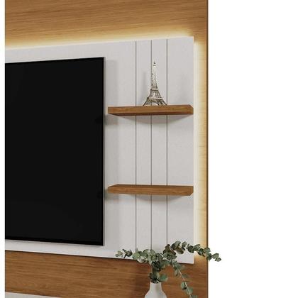 Imagem de Home Guaíba 2,00m TVs 65'' Painel Ripado Led e Nichos - Perola Metalizado/Amendoa