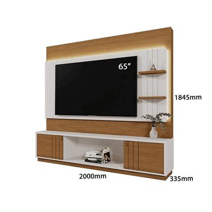 Imagem de Home Guaíba 2,00m TVs 65'' Painel Ripado Led e Nichos - Perola Metalizado/Amendoa