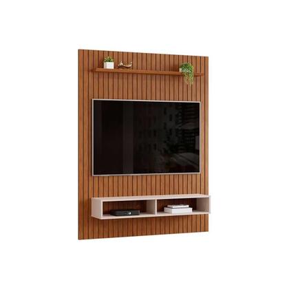 Imagem de Home p/ TV até 55 Pol Aston Ripado c/ 1 Prateleira e 2 Nichos 134x168cm Freijó/Off White - DJ Móveis