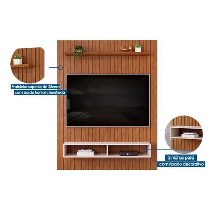 Imagem de Home p/ TV até 55 Pol Aston Ripado c/ 1 Prateleira e 2 Nichos 134x168cm Freijó/Off White - DJ Móveis