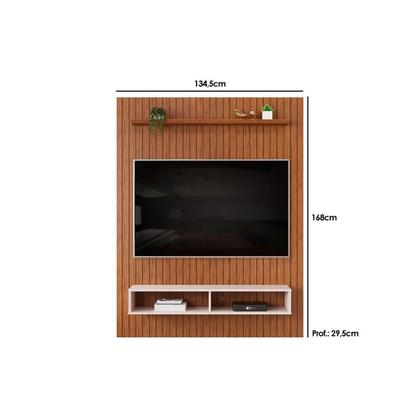 Imagem de Home p/ TV até 55 Pol Aston Ripado c/ 1 Prateleira e 2 Nichos 134x168cm Freijó/Off White - DJ Móveis