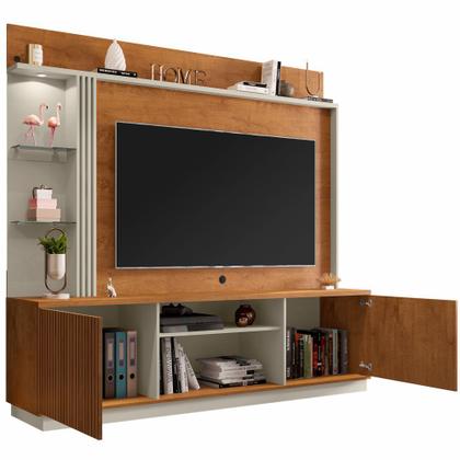 Imagem de Home Painel Bechara Atlanta com LED para TV de ate 65 polegadas pés de rodízios Naturale OFF White