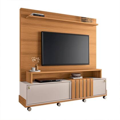 Imagem de Home Painel Decorativo Bolt TV até 65 Pol Portas Deslizantes Pés Rodízio Cinamomo/Off White G26 - Gran Belo