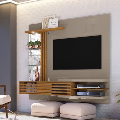 Imagem de Home Painel Suspenso Carla para Sala Espelho Decorativo TV 55 Polegadas Fendi/ Naturale