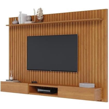 Imagem de Home Ripado Painel de Parede Suspenso Embutido para Sala de Estar com Nicho Bancada Prateleira 2 Portas LOFT Imcal 2.2 - Nature