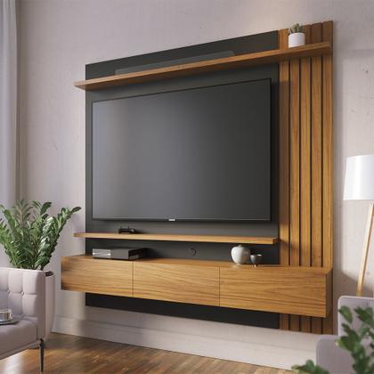 Imagem de Home Suspenso Estante Floripa 1.8 para TV até 65 Polegadas 3 Portas Preto Fosco/ Noce Milano - Bela Móveis