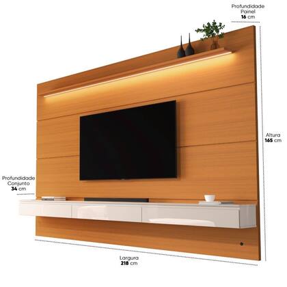 Imagem de Home Suspenso NT Com LED Para TV Até 75'' Polegadas Cor Cedro / Off White