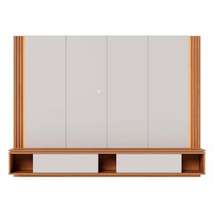 Imagem de Home Suspenso Soge para TV até 75 Fita LED Portas Deslizantes MDP/MDF 217cm Off White/Freijó G73 - Gran Belo