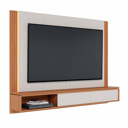 Imagem de Home Suspenso Soge para TV até 75 Fita LED Portas Deslizantes MDP/MDF 217cm Off White/Freijó G73 - Gran Belo
