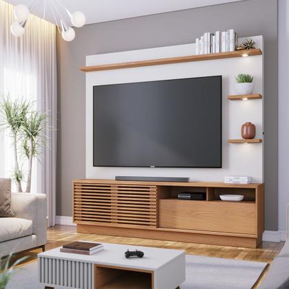 Imagem de Home Theater Jones para TV 70 Polegadas Off White Matte/ Freijó com Nicho e Gaveta