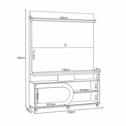 Imagem de Home Theater Órbis TV até 55 Polegadas com Rodízios Cinamomo/Off White G26 - Hb Móveis