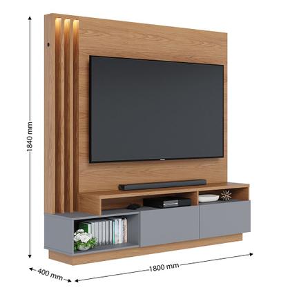 Imagem de Home Theater Stone para TV 75 Polegadas Freijó/ Cinza Fosco com LED e Portas