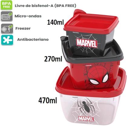 Imagem de Homem Aranha Kit Porta Lanche Escolar Passeio Plasutil