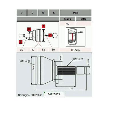 Imagem de Homocinetica Roda Agile Celta Corsa Classic 94725839 94725840 5466047