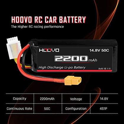 Imagem de HOOVO 4S 14.8V 2200mAh 50C Lipo Battery Hard Case Pack com conector XT60 para popular RC Car RC Helicopter Airplane Quadcopter UAV Drone FPV (2 Packs)