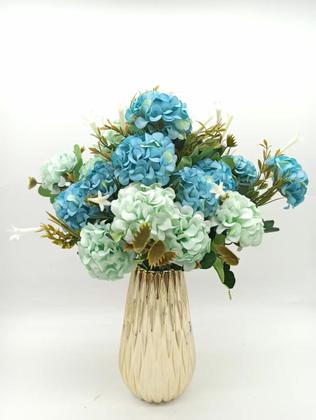 Imagem de Hortênsias Artificial Buque Com 11 Flores Total Azul Rosa